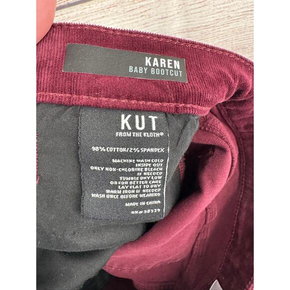 Kut from the Kloth Karen Baby Bootcut Corduroy Jeans Womens 12 Burgundy Wine - Picture 8 of 11